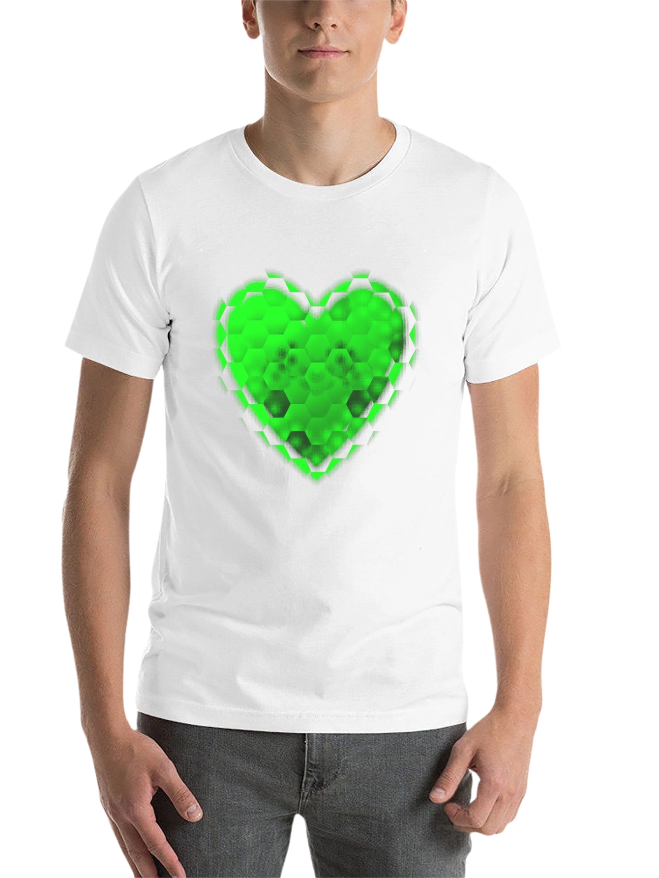 Black Green Hex Heart Graphic T-Shirt - Soft Cotton Blend view 14