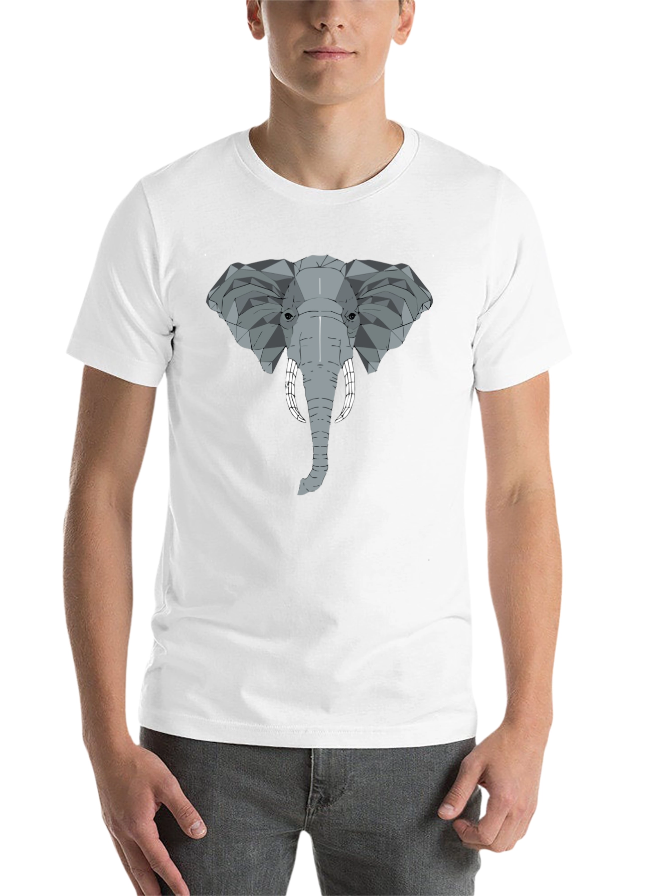Black Geometric Elephant Graphic Tee - Stylish Men's Black T-Shirt view 14