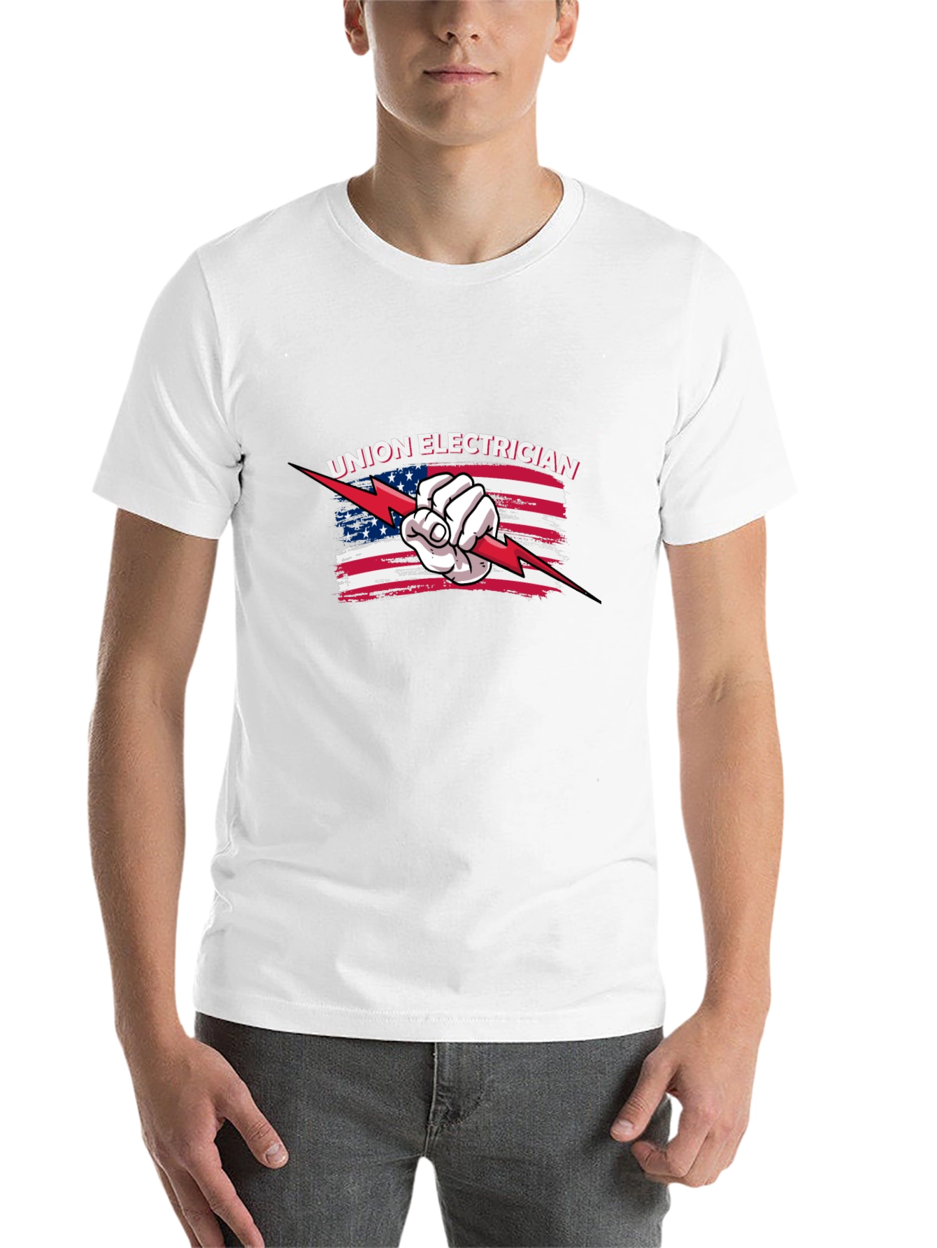Black Union Electrician American Flag T-Shirt view 14
