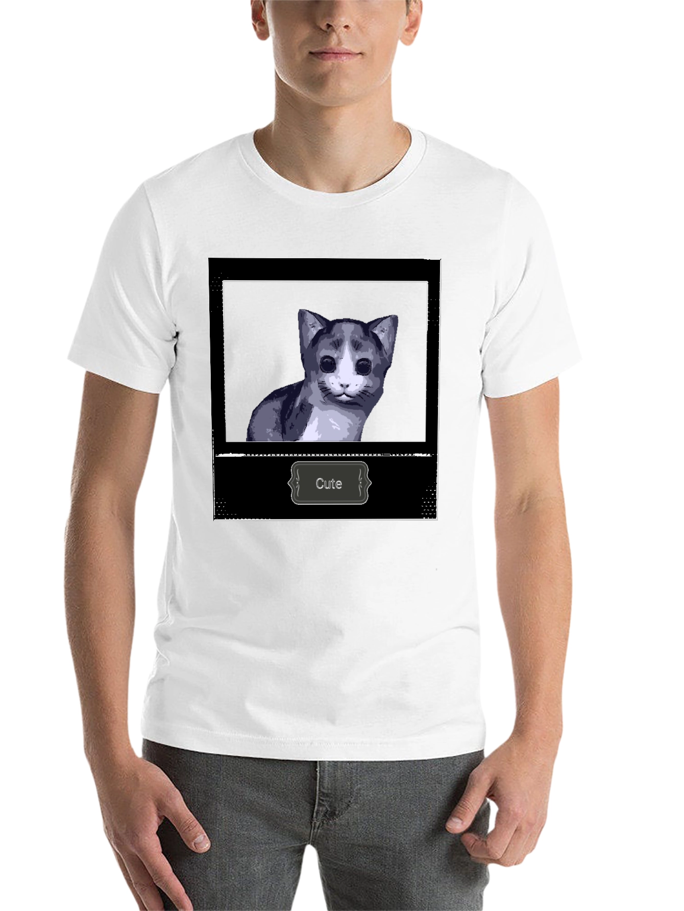 Black Cute Cat Graphic Print Black T-Shirt view 14