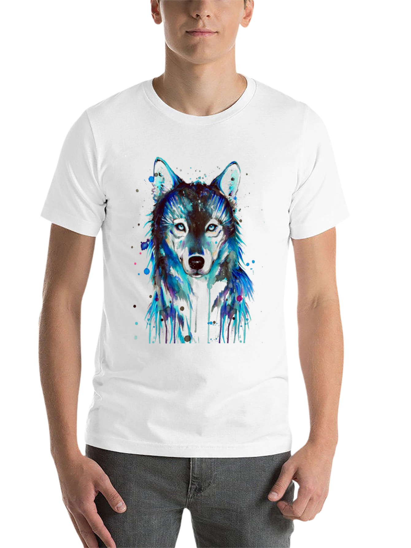 Black Watercolor Wolf Graphic T-Shirt view 14