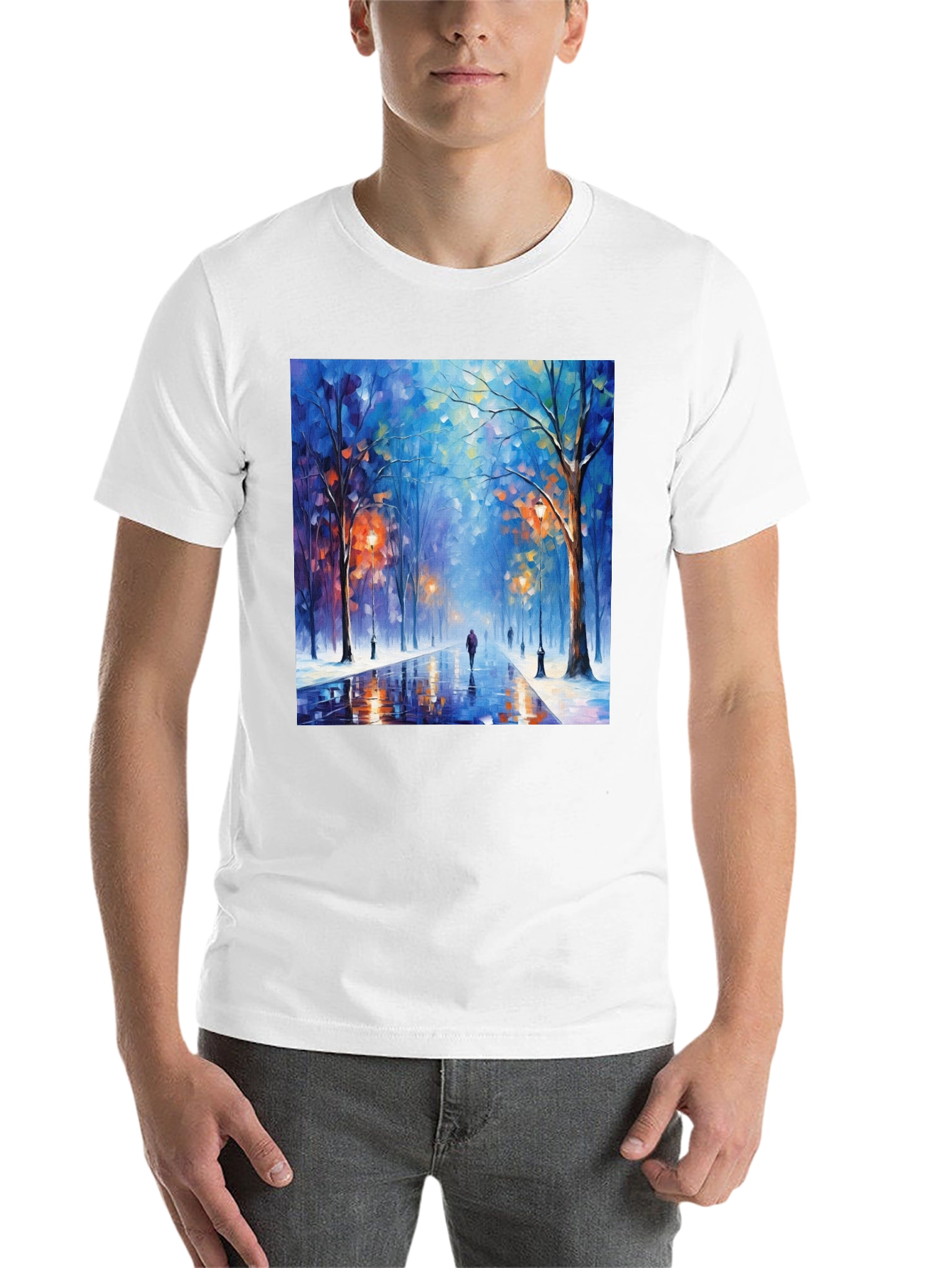 Black Artistic Winter Street Scene T-Shirt view 14