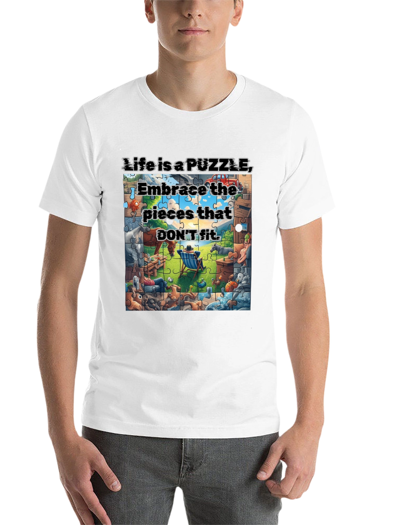Black Puzzle Piece Life T-Shirt Embrace Uniqueness view 14