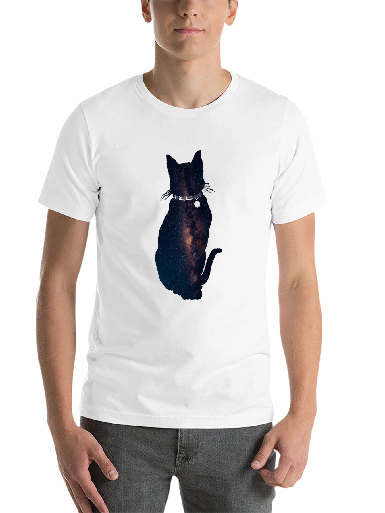 Black Galaxy Cat Graphic Tee - Black Cotton Blend T-Shirt view 14