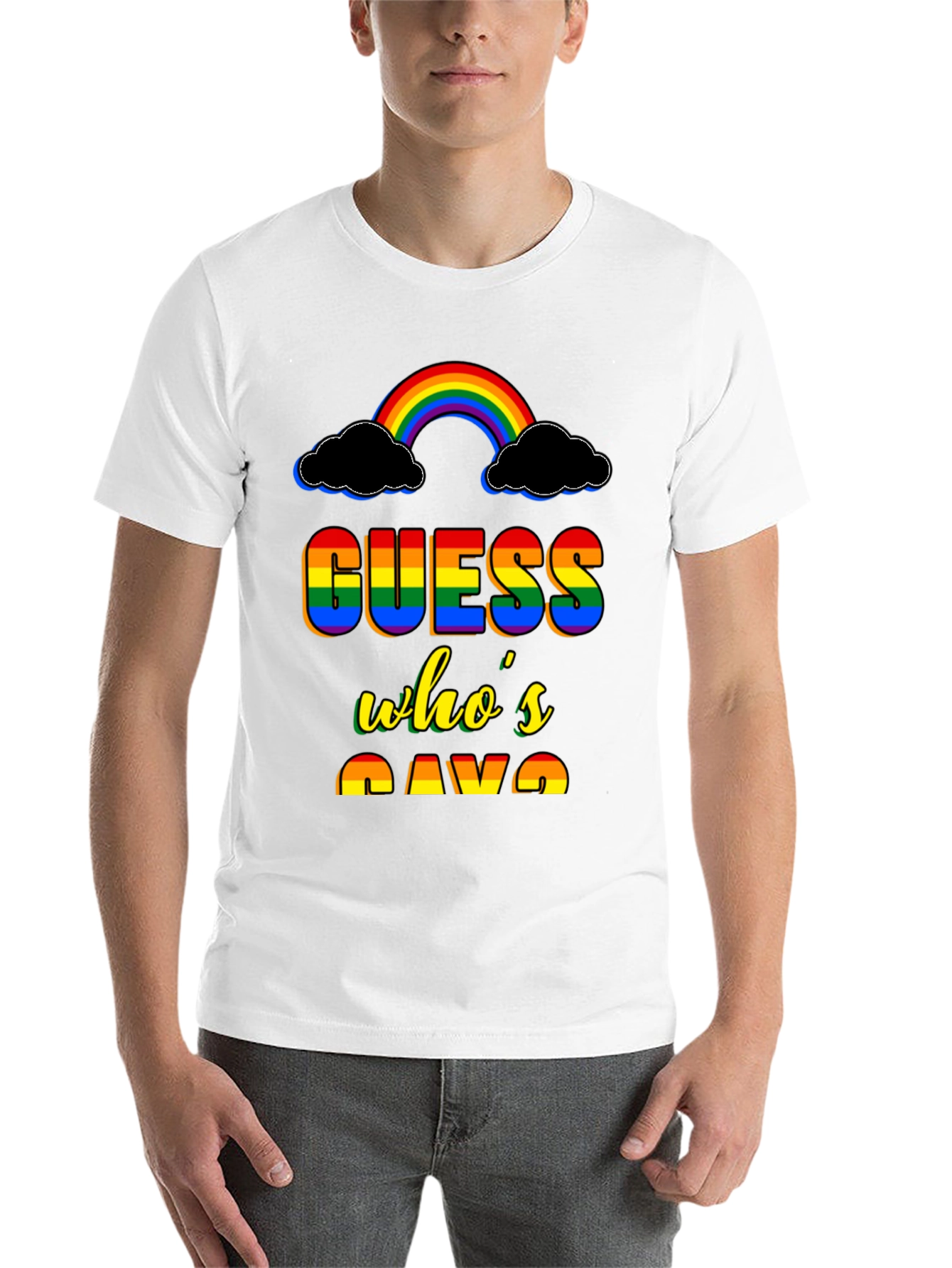 Black Guess Who's Gay T-Shirt Rainbow Pride view 14