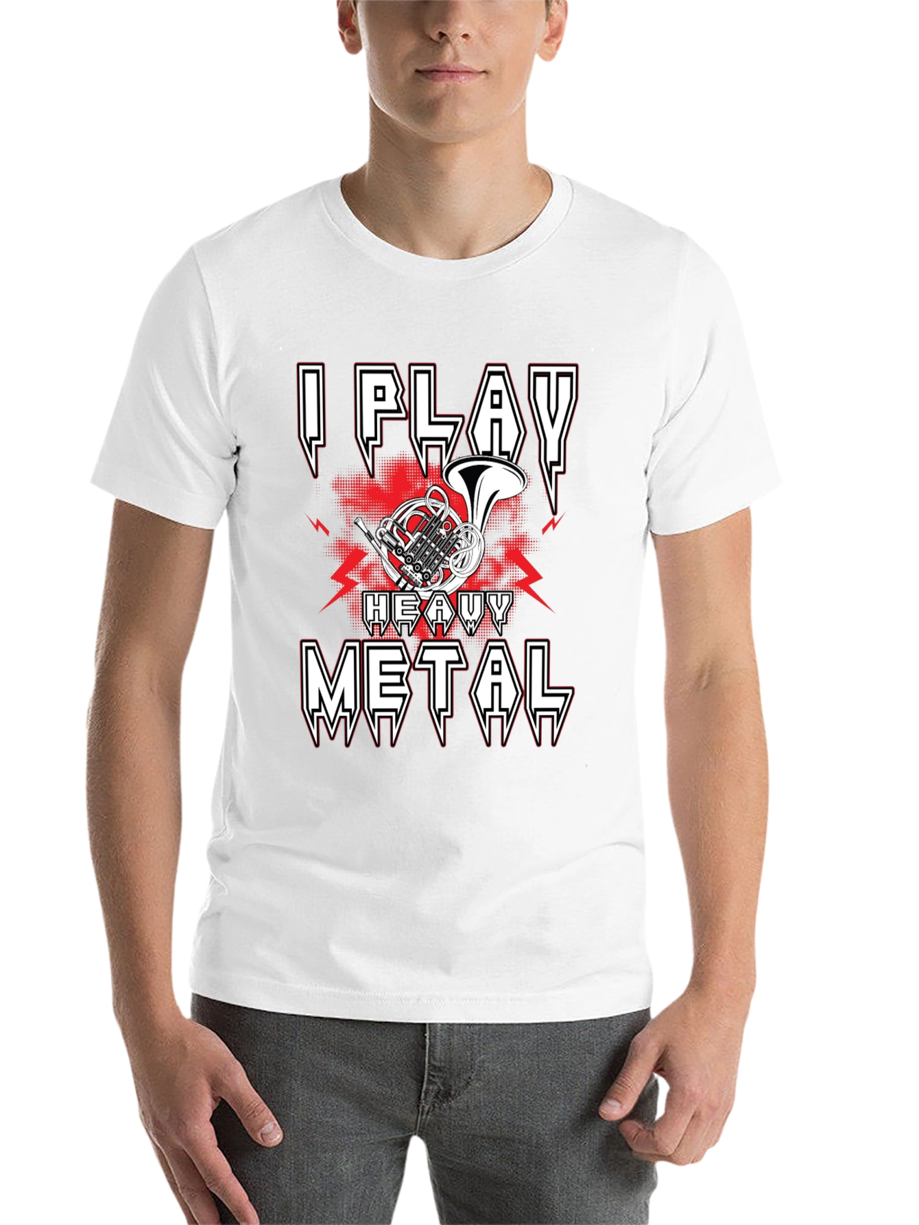Black I Play Heavy Metal French Horn Music T-Shirt view 14
