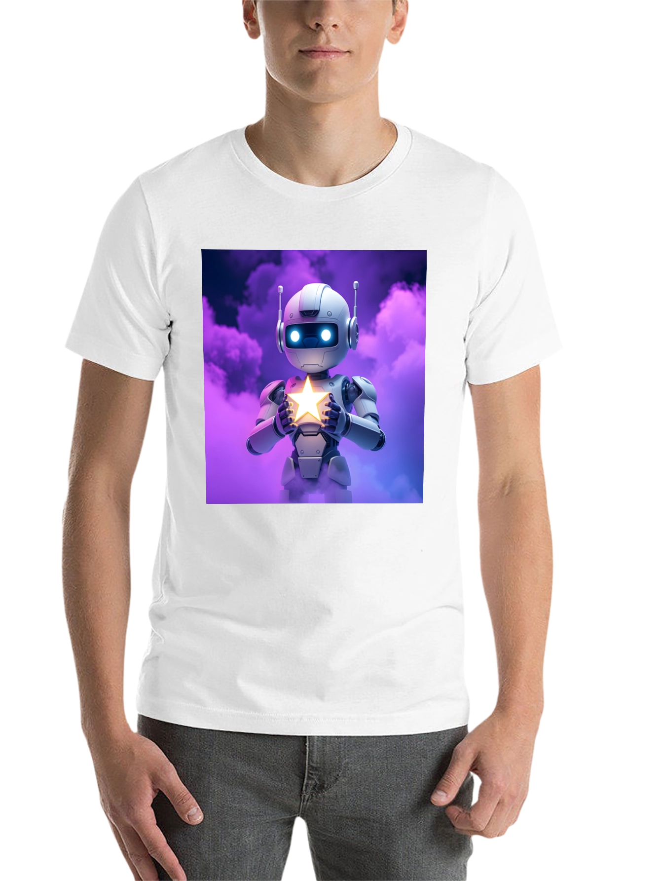 Black Robot Holding Star Graphic Tee view 14