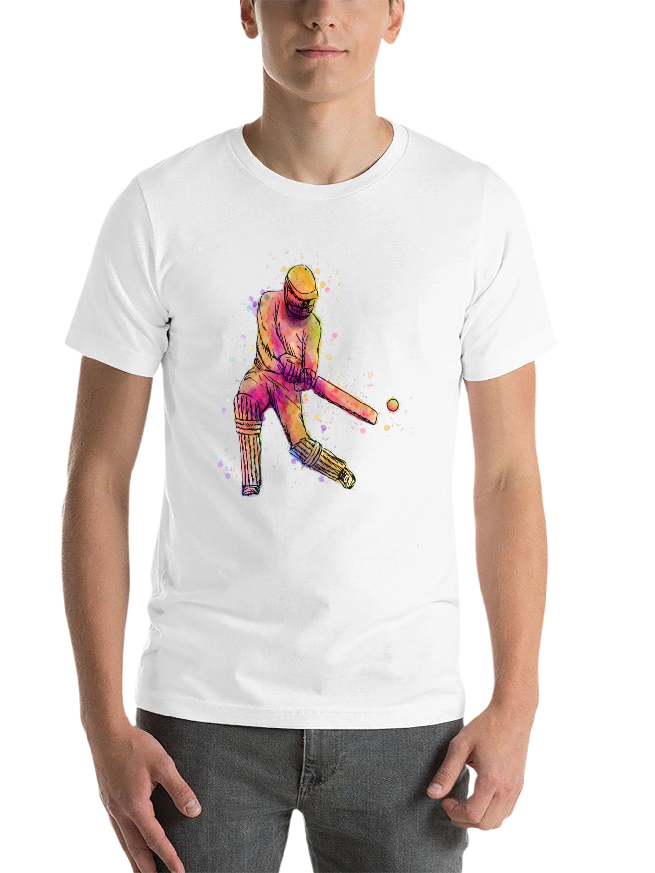 Black Cricket Player Watercolor Tee view 14