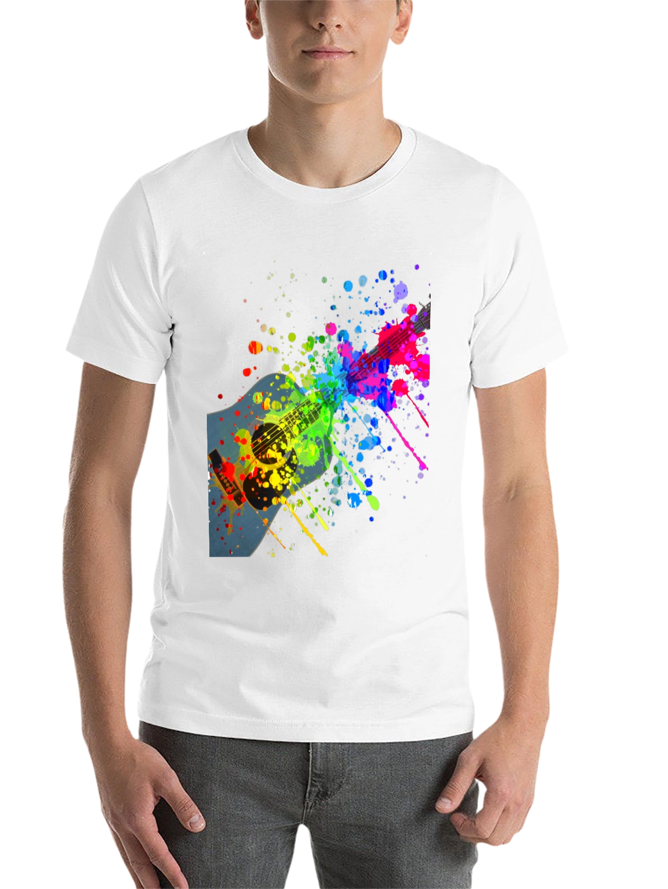 Black Colorful Guitar Splatter T-Shirt - Music Lover Tee view 14