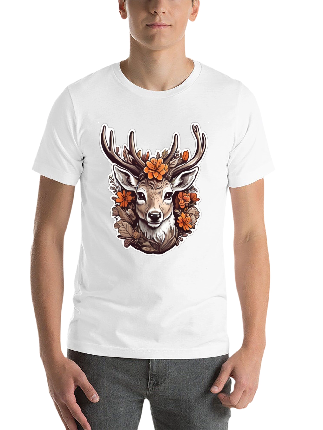 Black Floral Deer Head Graphic T-Shirt view 14