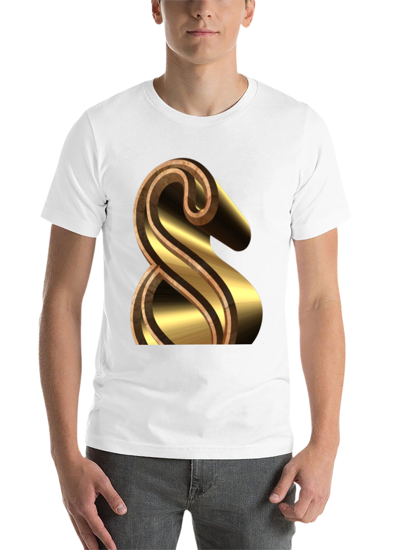 Black Stylish Black Tee with Gold & Brown Ampersand Design view 14