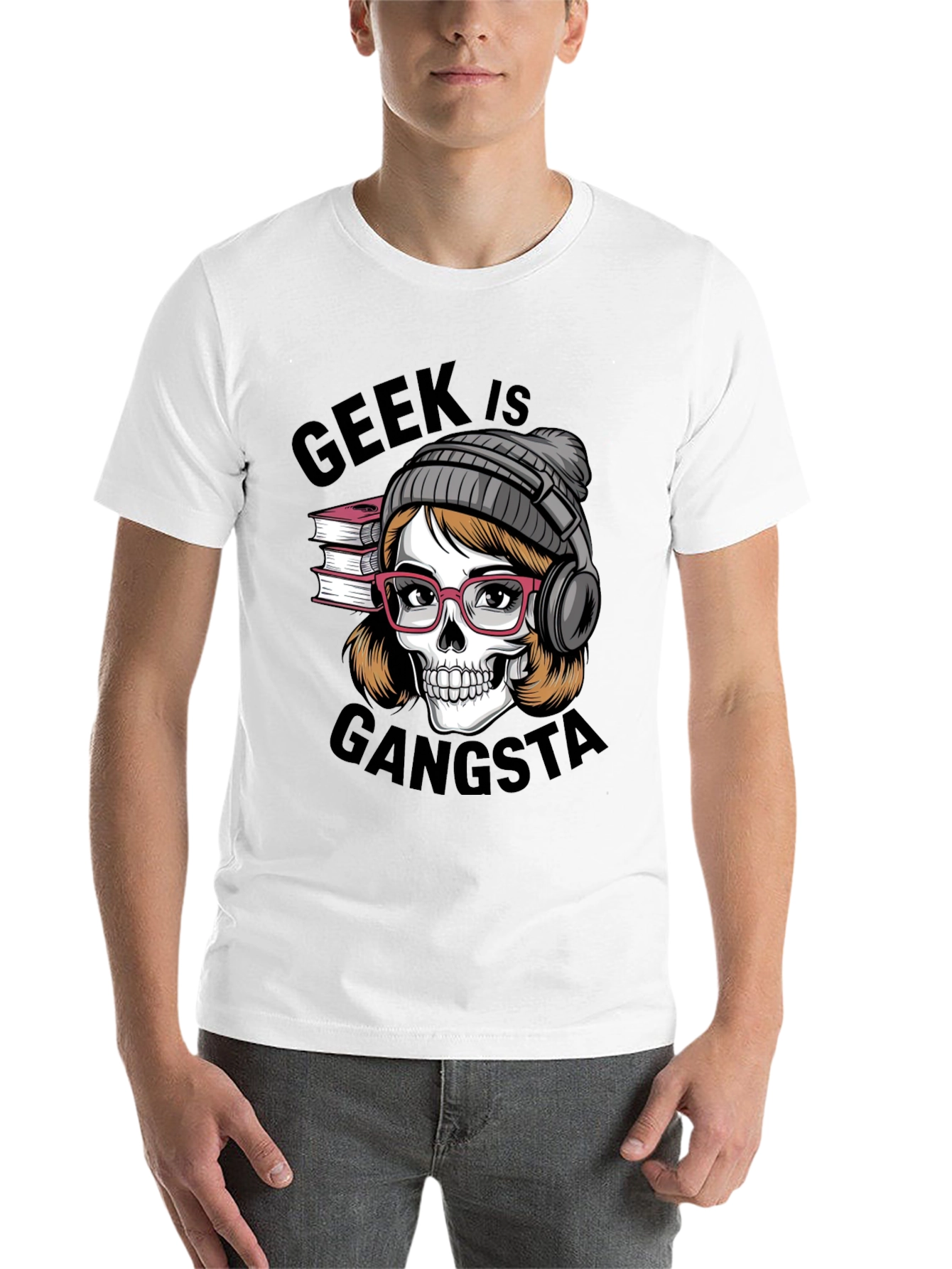 Black Geek is Gangsta T-Shirt - Skull with Glasses and Headphones view 14