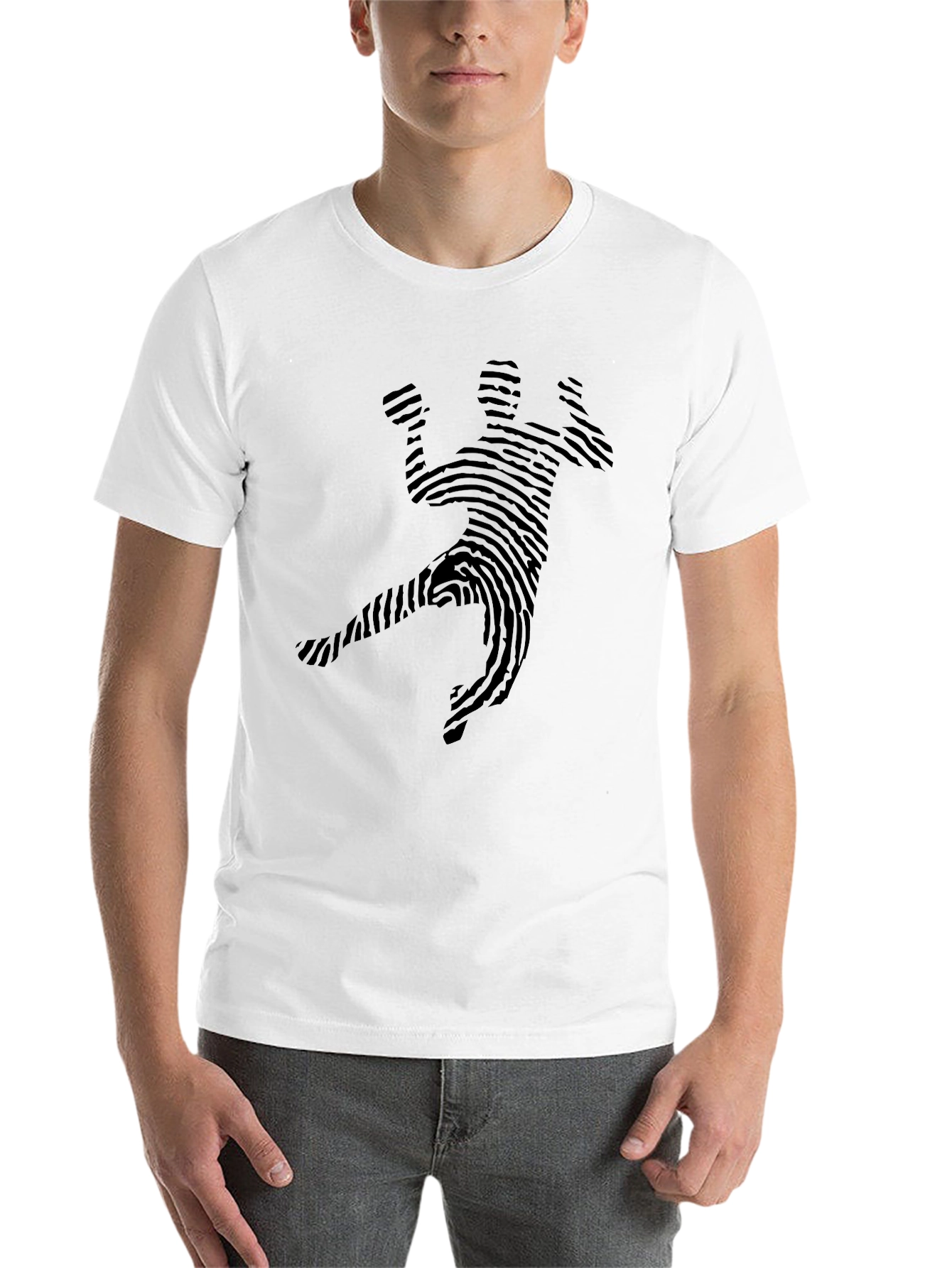 Black Fingerprint Handball Player Black T-Shirt view 14