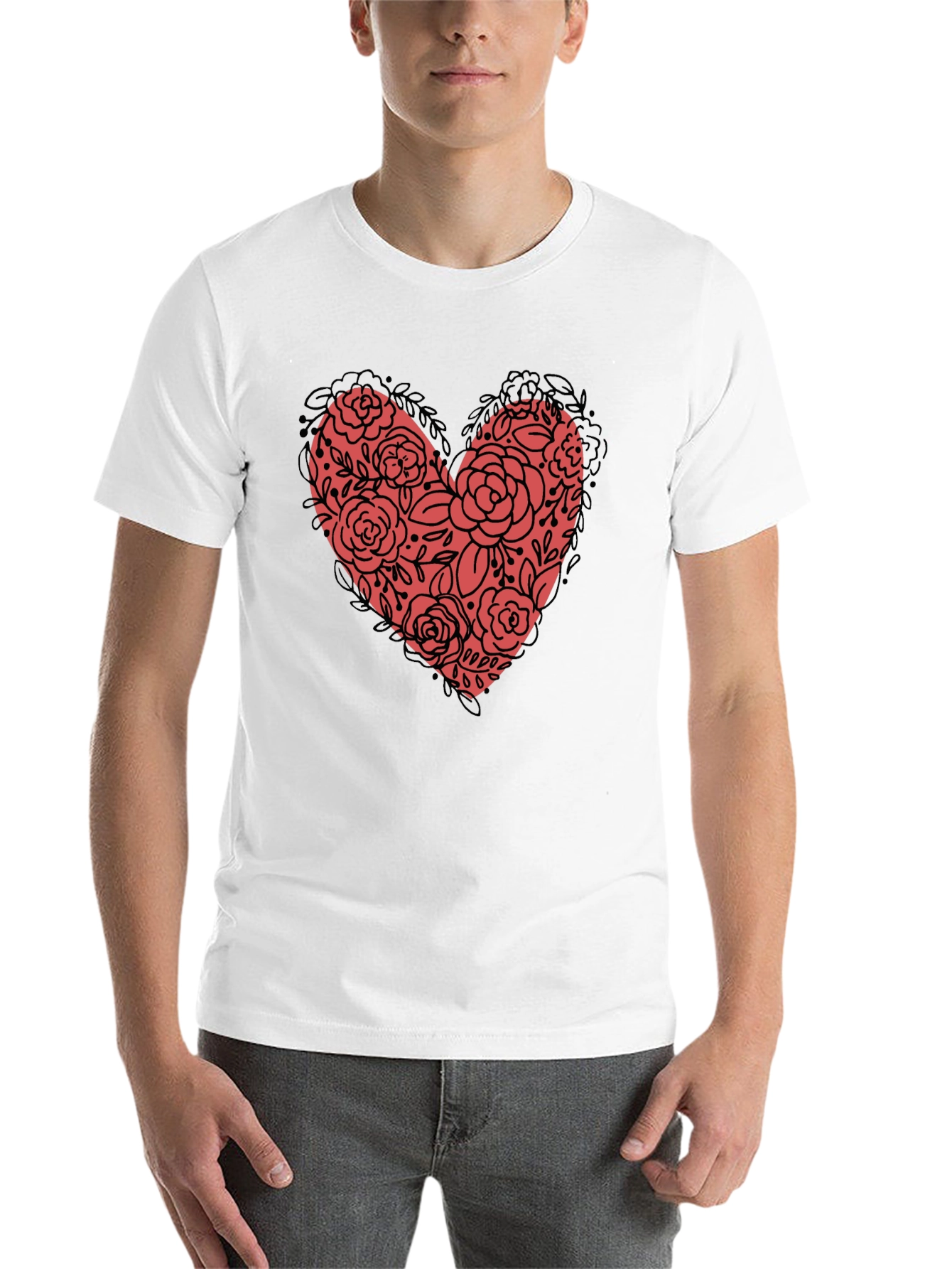Black Floral Heart Graphic Tee - Black Unisex view 14