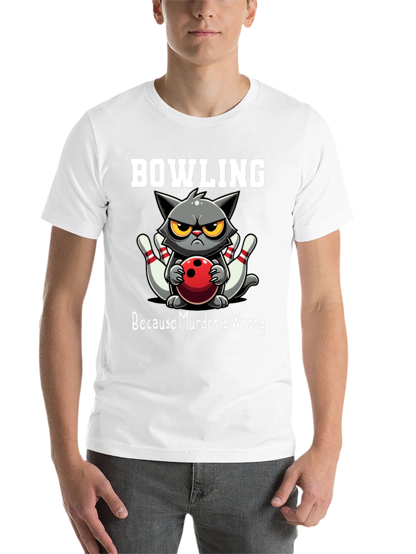 Black Bowling Cat T-Shirt - Because Murder is Wrong view 14