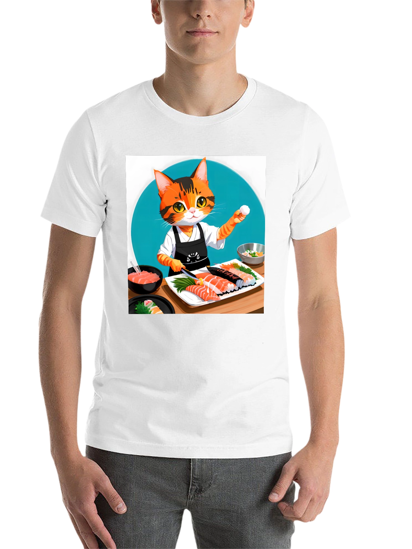 Black Sushi Cat T-Shirt - Chef Kitten Design view 14