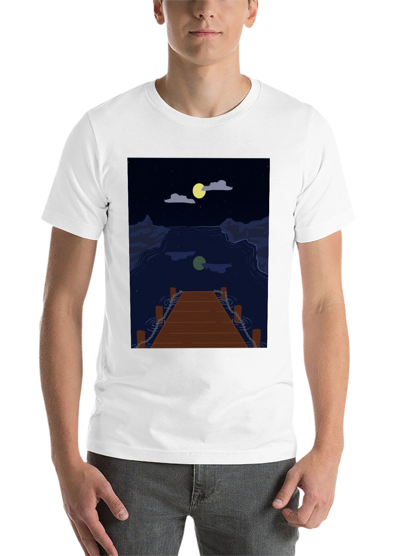 Black Night Lake Dock Graphic Tee view 14