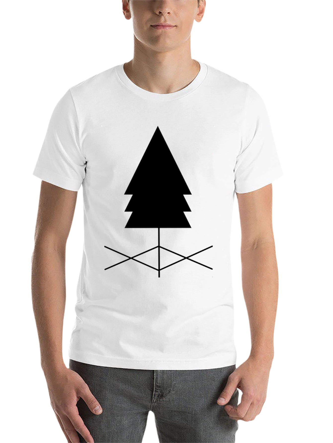 Black Minimalist Tree Graphic Tee - Black Cotton Blend view 14