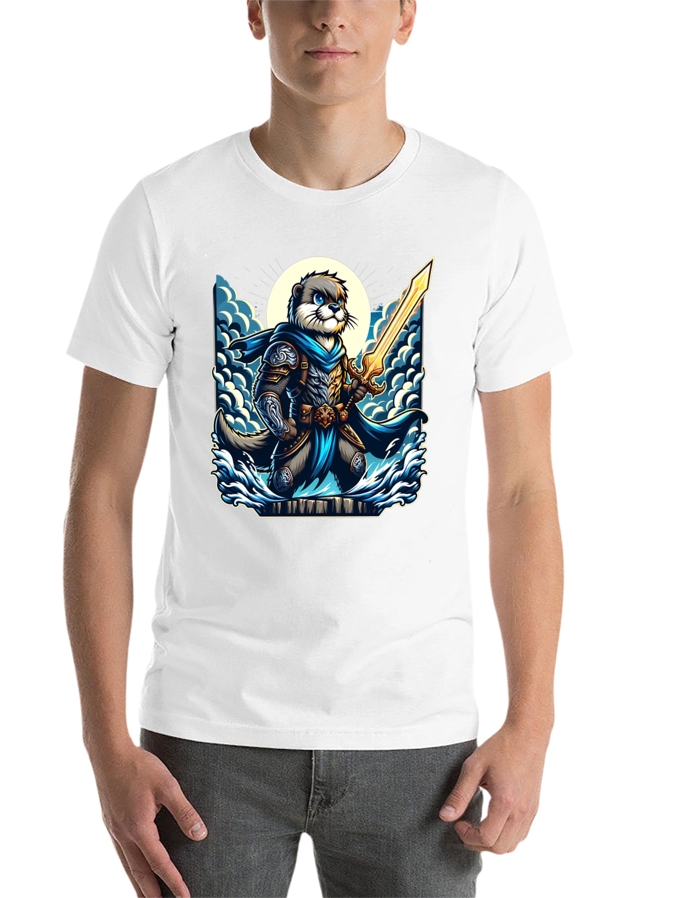 Black Otter Knight T-Shirt - Fantasy Graphic Tee view 14