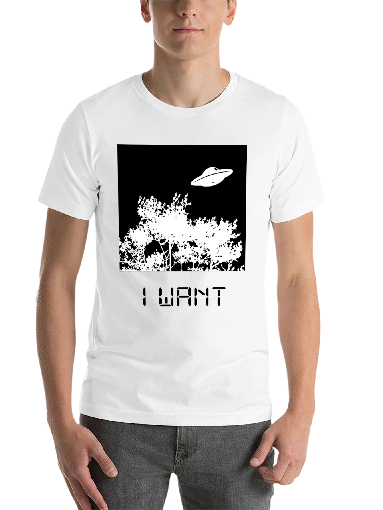 Black I Want T-Shirt UFO Tee Black Novelty  view 14