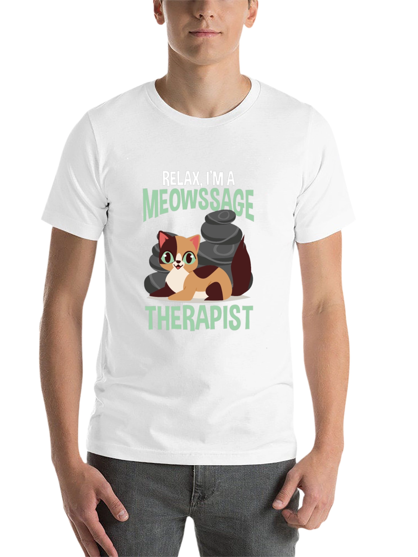Black Relax, I'm a Meowssage Therapist T-Shirt view 14