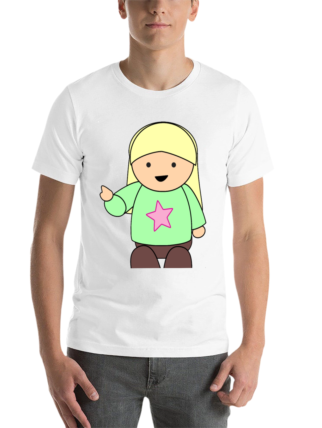 Black Cute Cartoon Girl Star T-Shirt - Black view 14