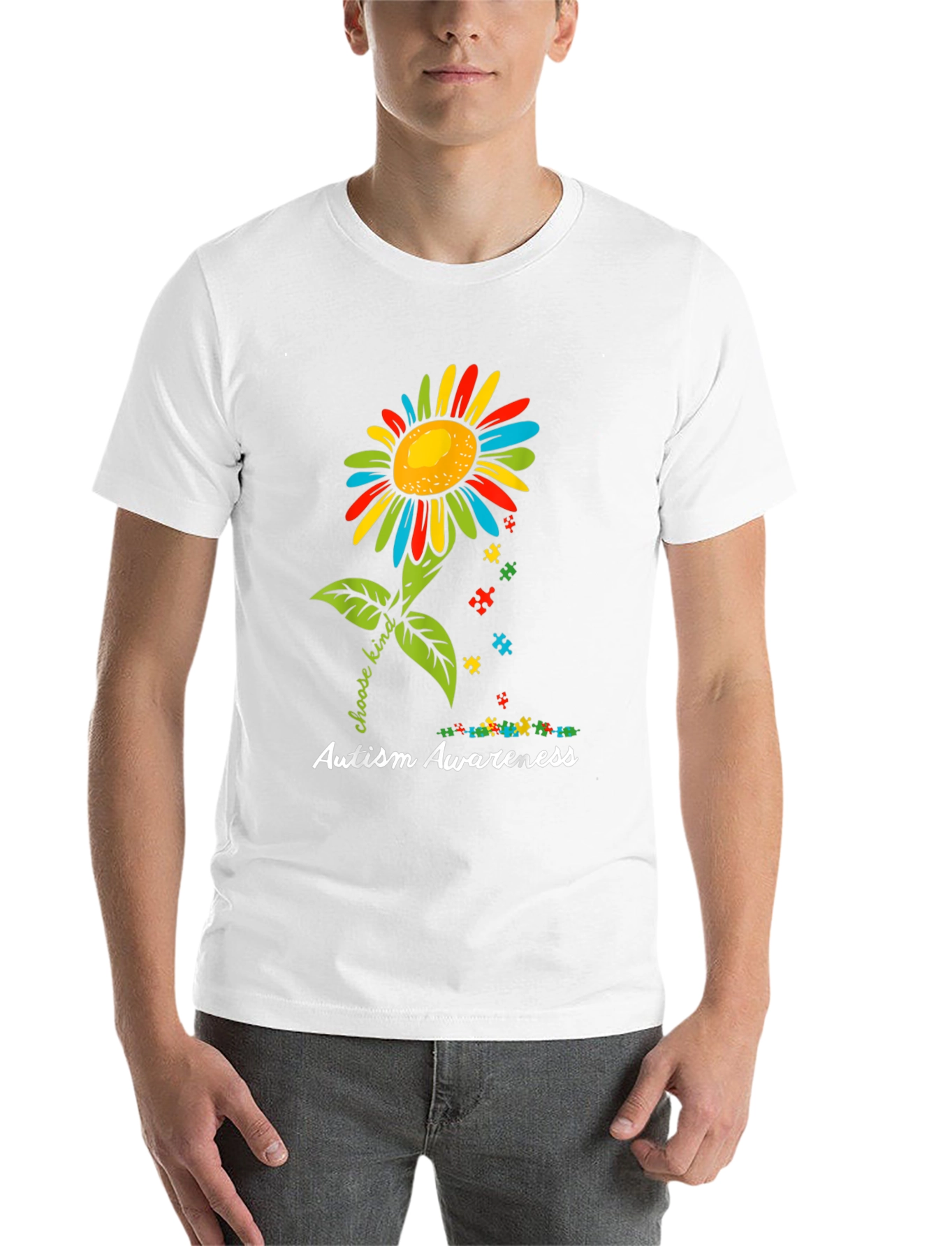 Black Autism Awareness Sunflower T-Shirt - Choose Kind view 14