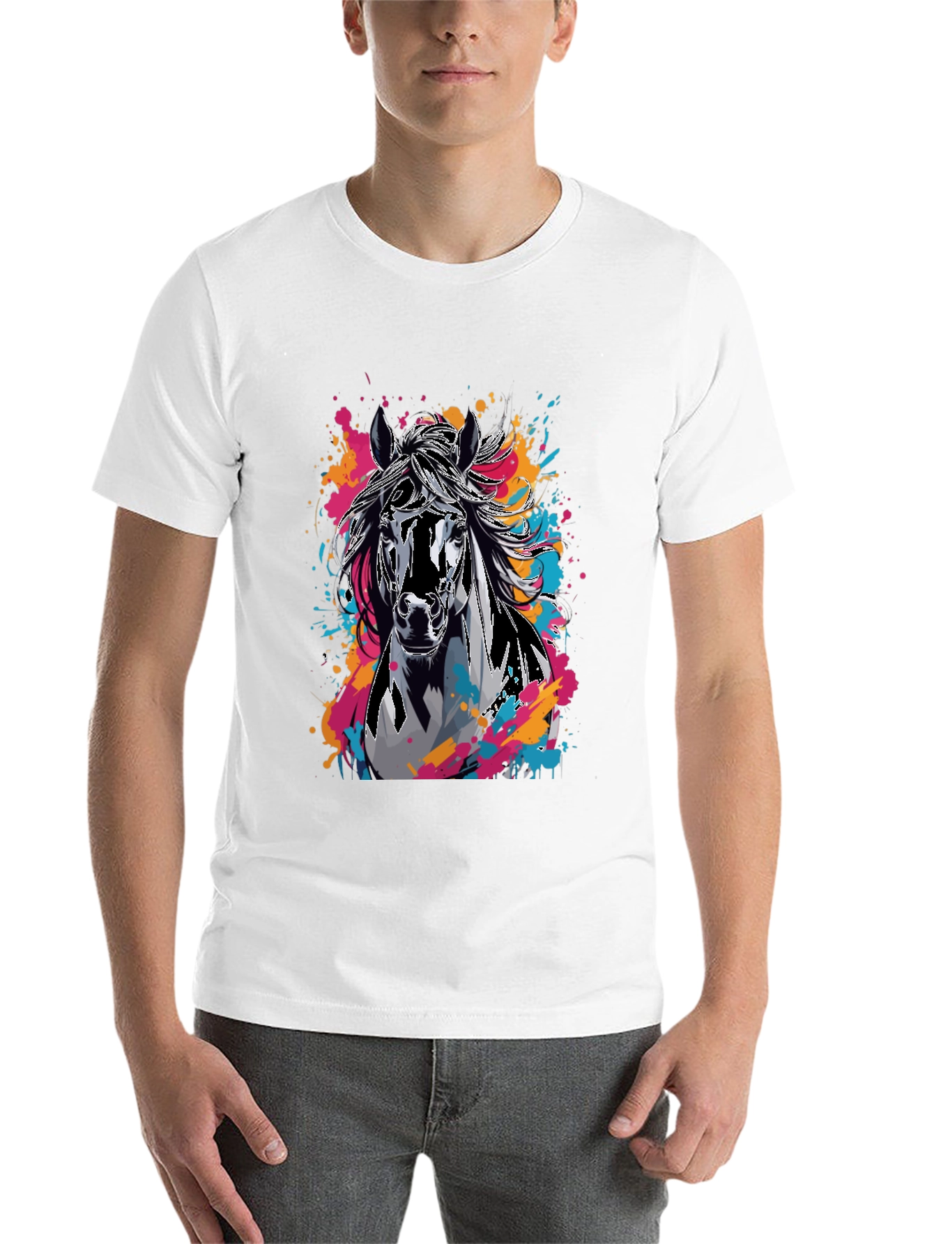 Black Horse Graphic T-Shirt - Colorful Animal Print Tee view 14