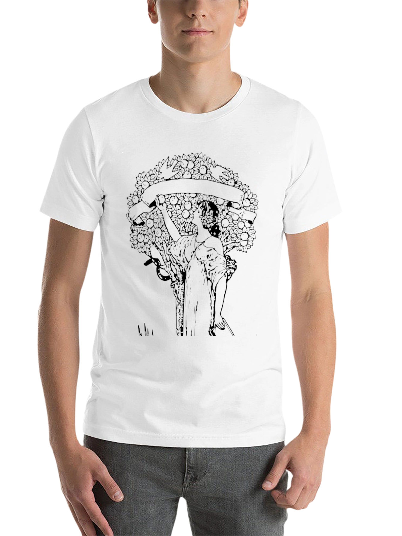 Black Art Nouveau Graphic Print Black T-Shirt view 14