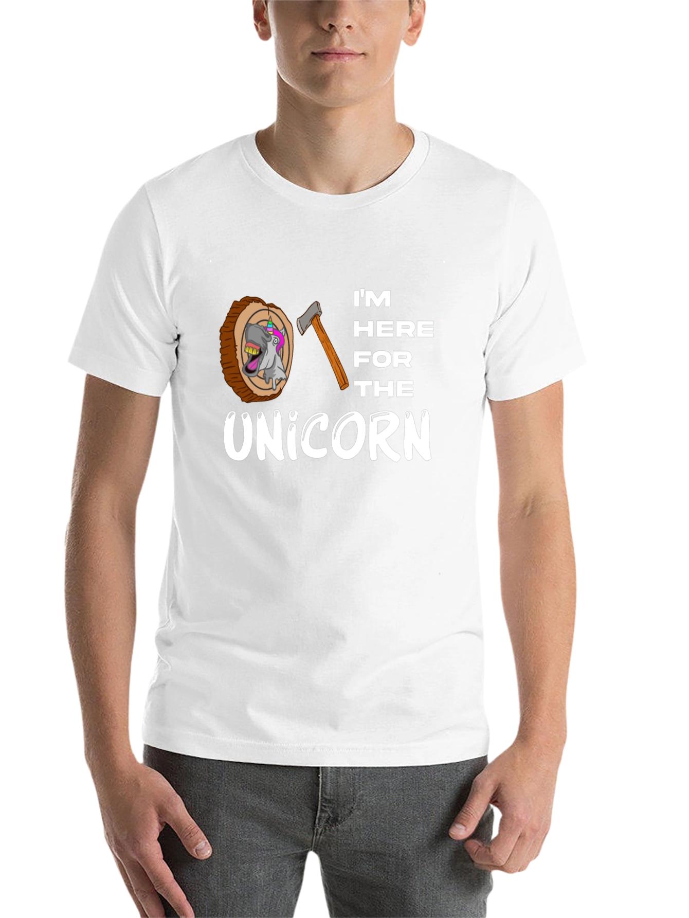 Black I'm Here for the Unicorn Men's T-Shirt view 14