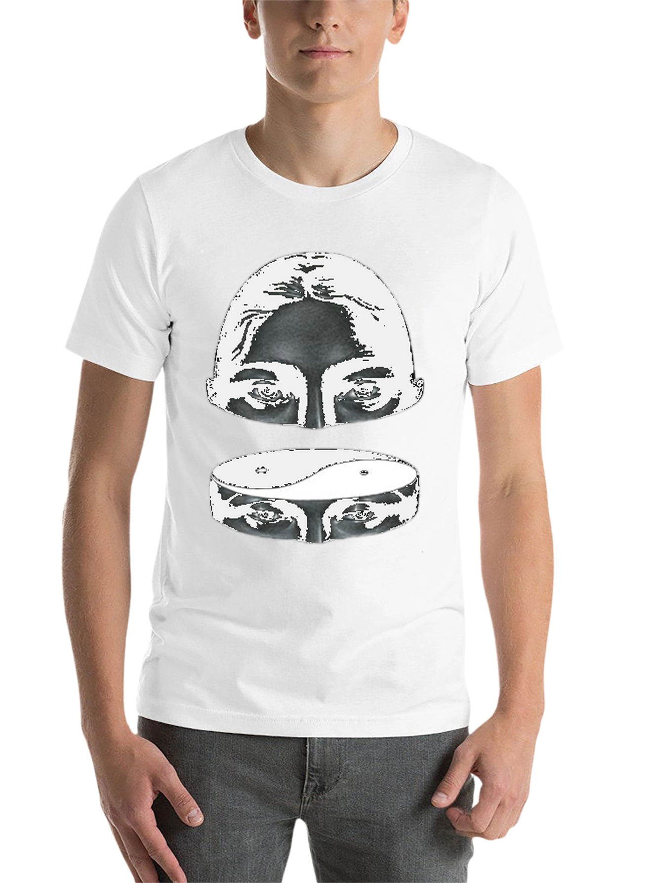 Black Yin Yang Eyes Graphic Print Black T-Shirt view 14