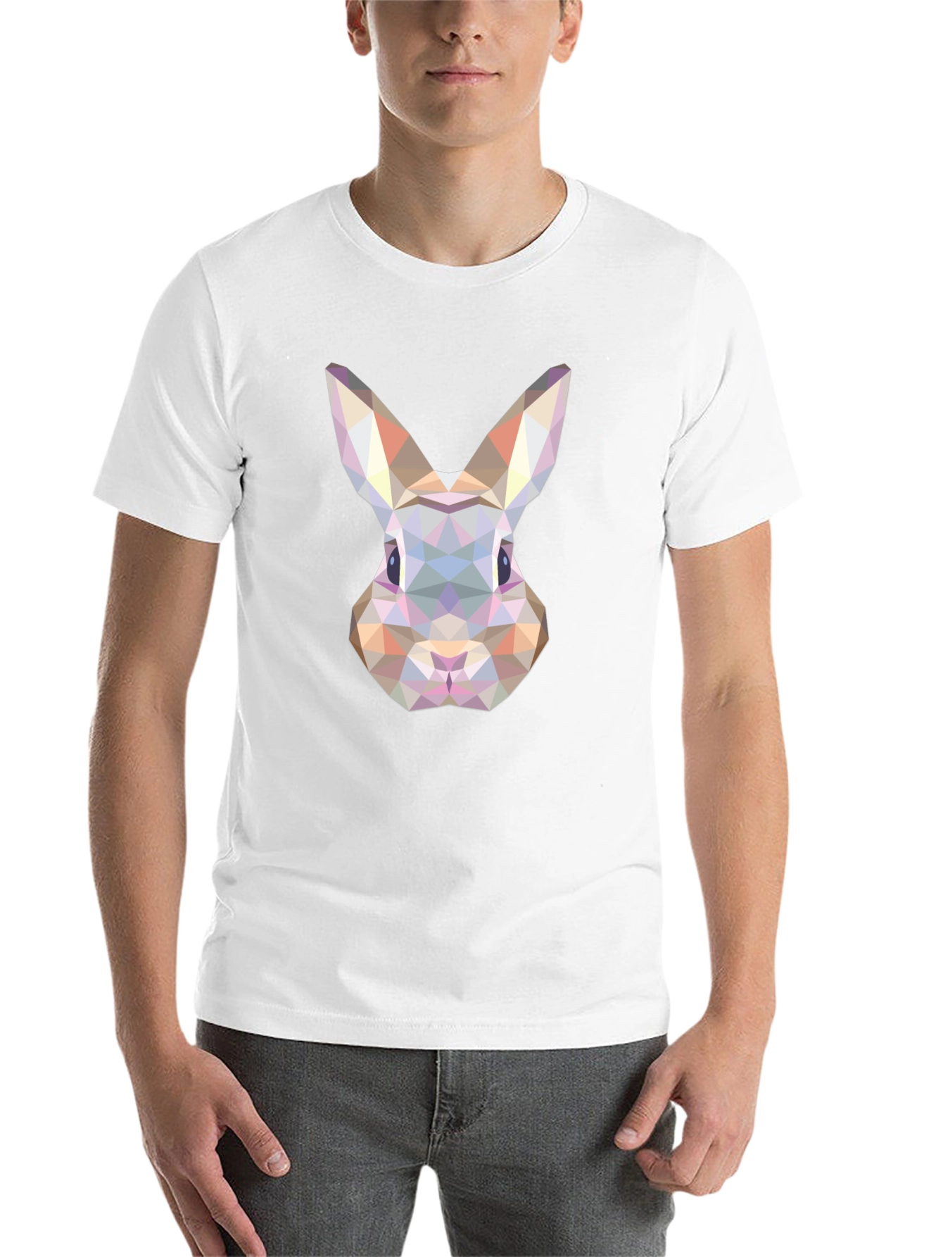 Black Geometric Rabbit Graphic Tee - Soft Black Cotton Blend Shirt view 14