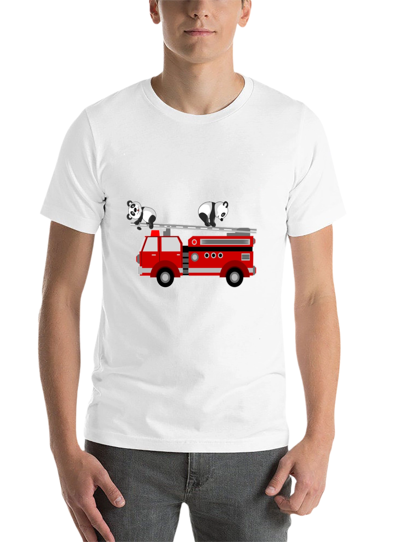 Black Panda Firetruck Graphic Tee - Soft Cotton Blend view 14