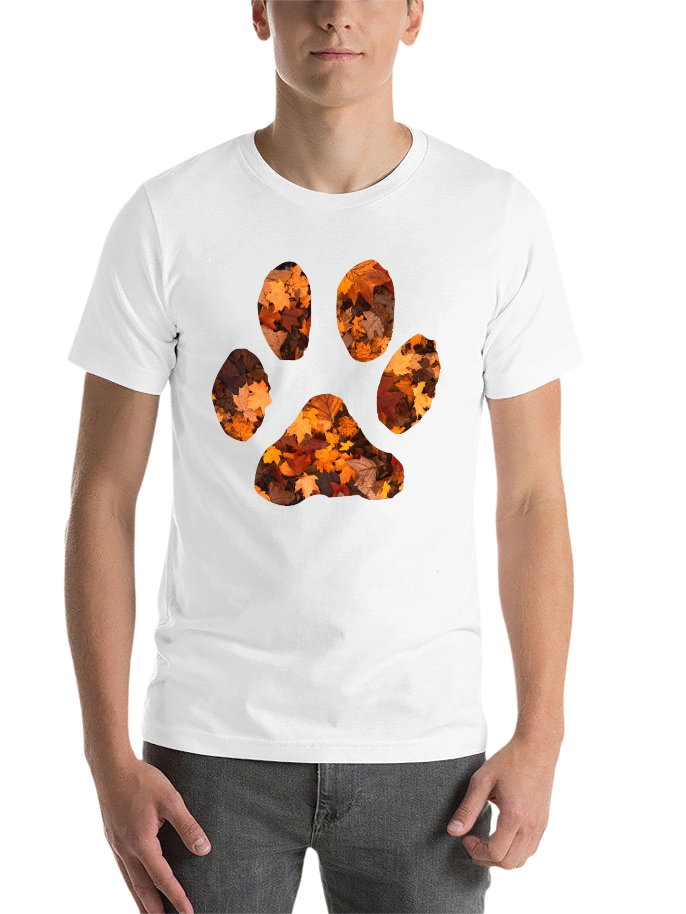 Black Fall Leaves Paw Print Black T-Shirt view 14