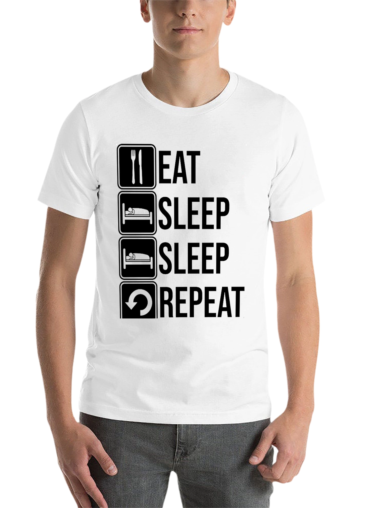 Black Eat Sleep Repeat Graphic Tee - Black Crew Neck T-Shirt view 14