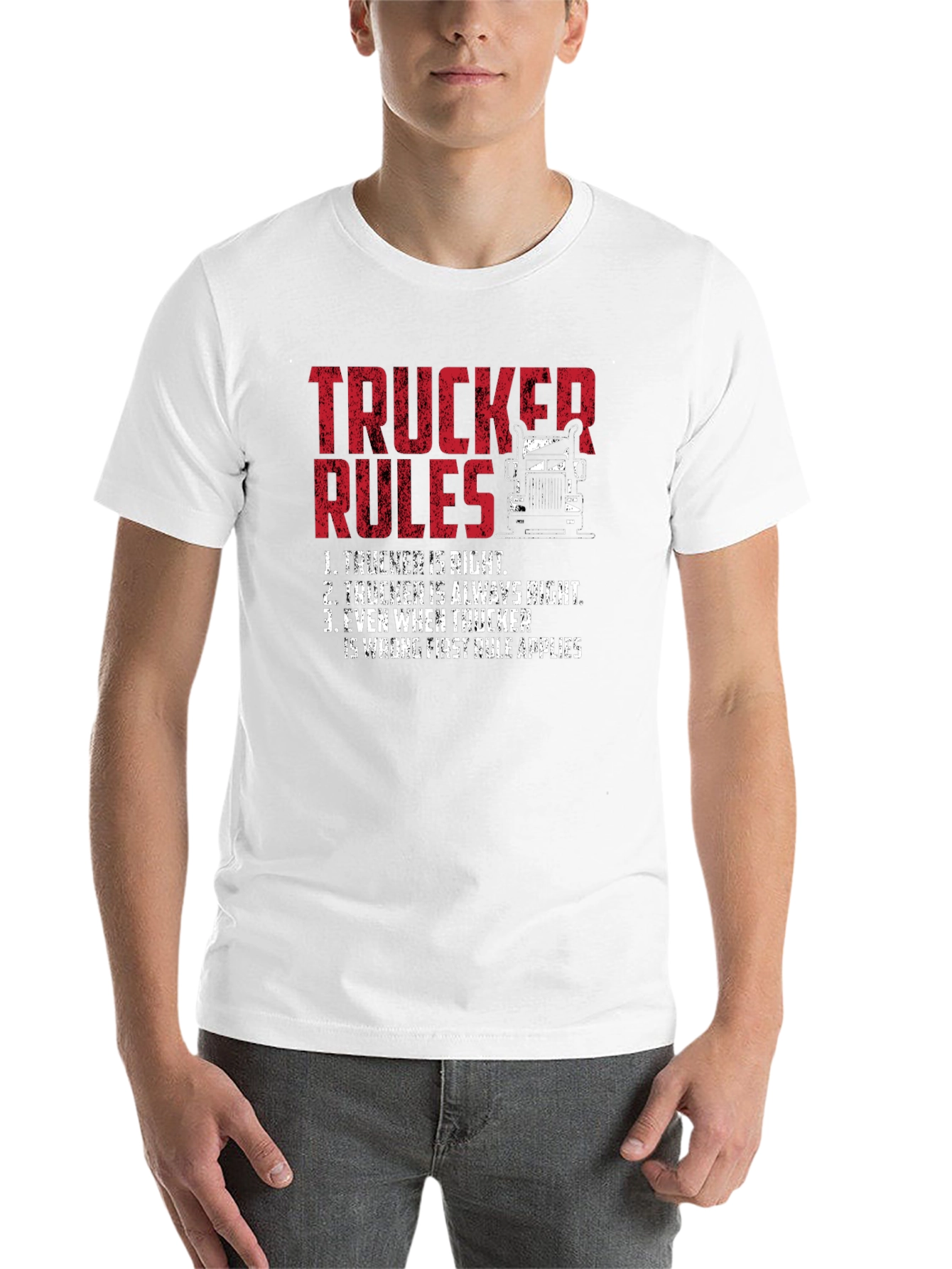 Black Trucker Rules Graphic Tee - Funny Truck Driver T-Shirt view 14