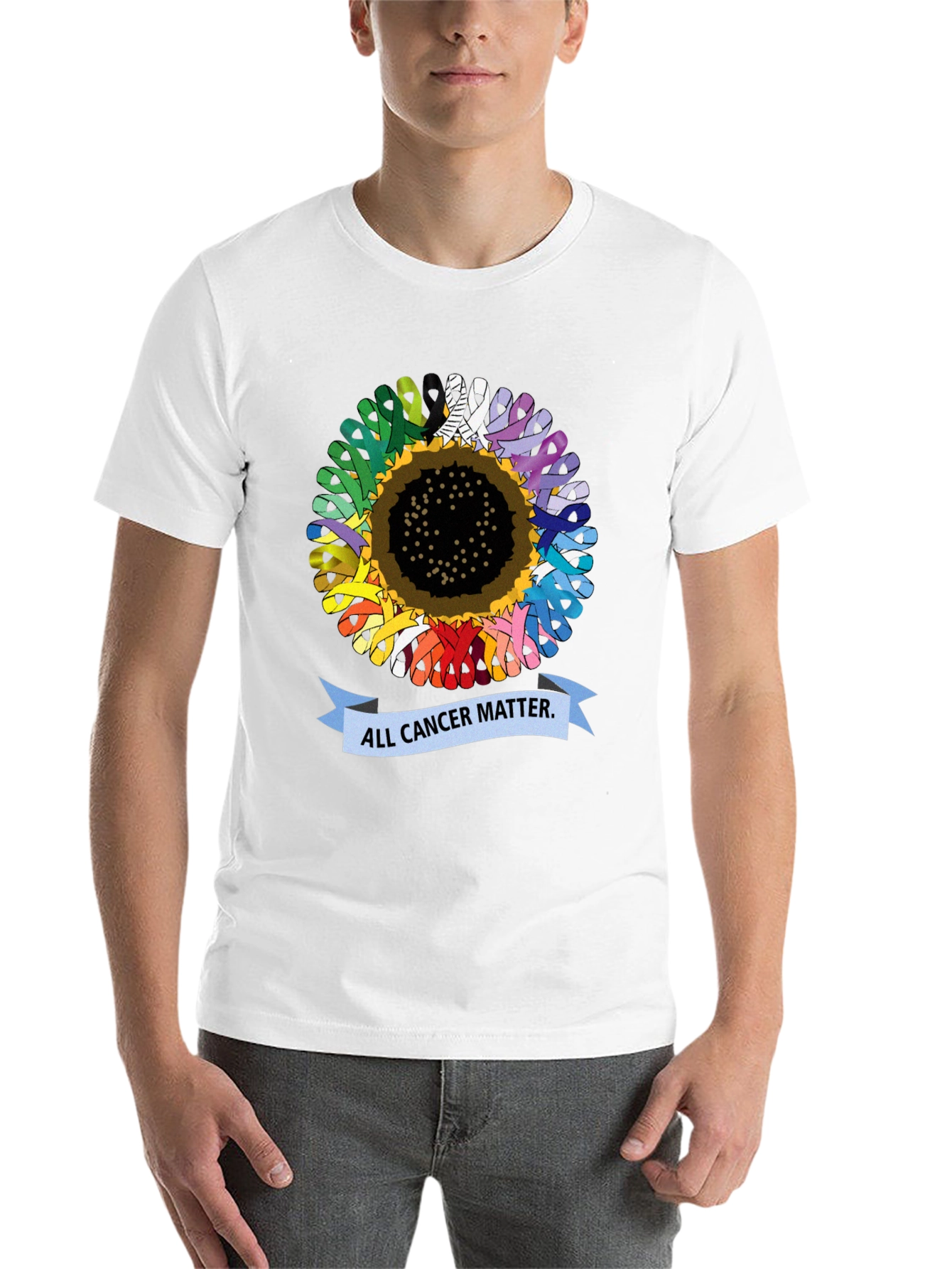 Black All Cancer Matter T-Shirt - Sunflower Ribbon Design view 14