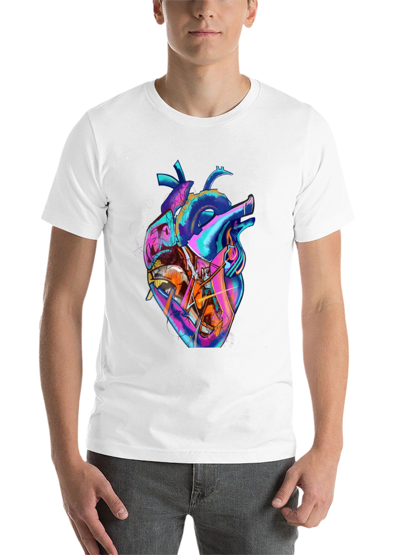 Black Abstract Heart Graphic Tee - Stylish Men's Black T-Shirt view 14
