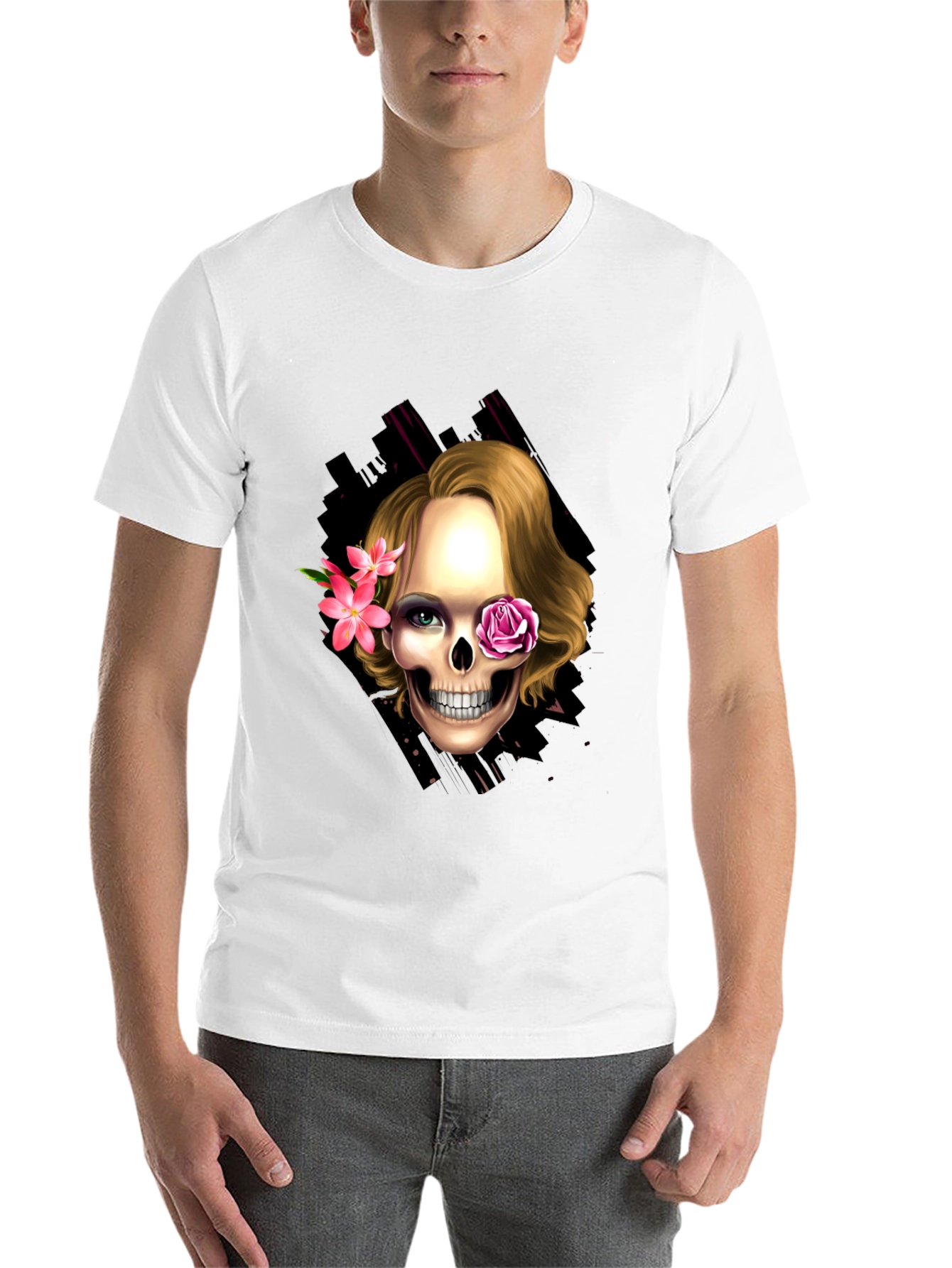 Black Skull & Flowers Graphic Tee - Trendy Halloween Style view 14