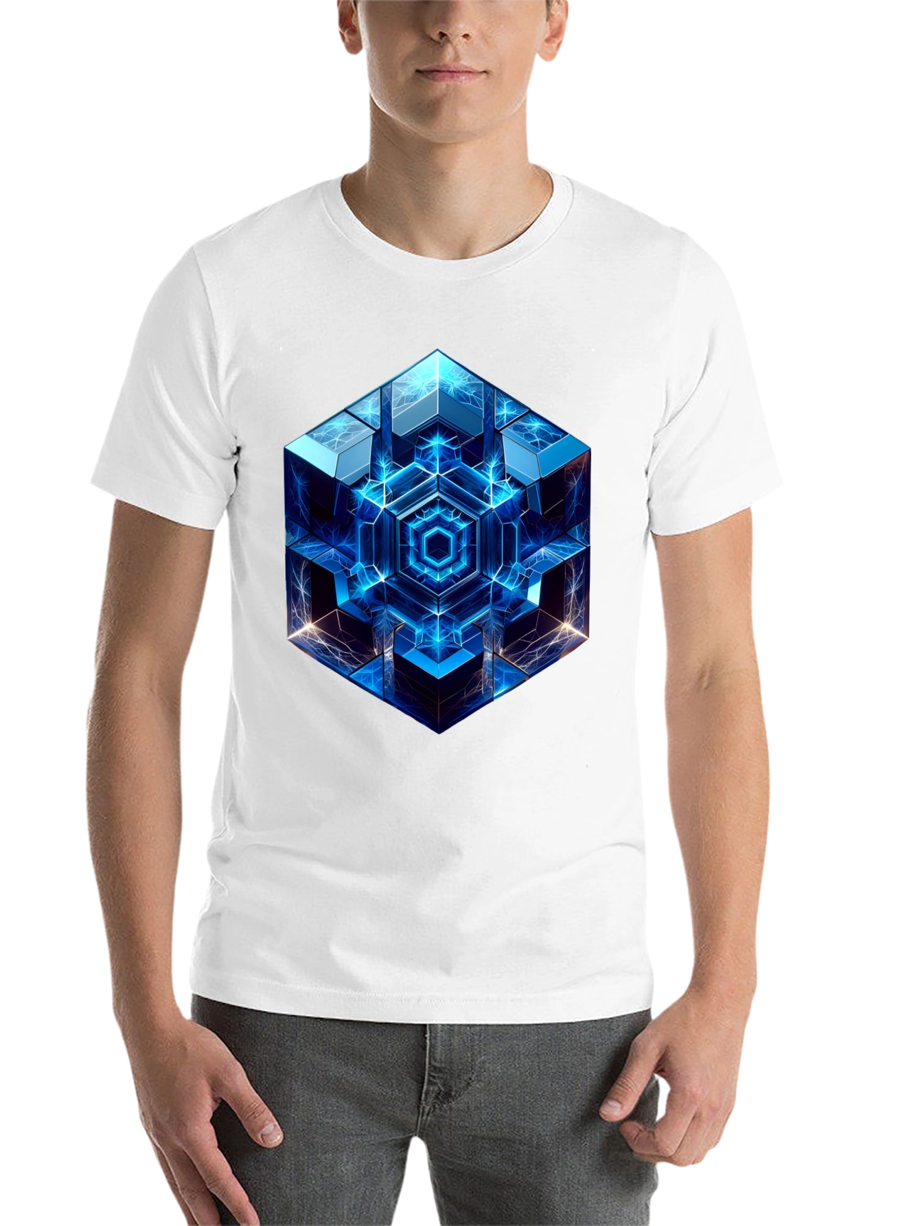 Black Geometric Cube Graphic Print Black T-Shirt view 14