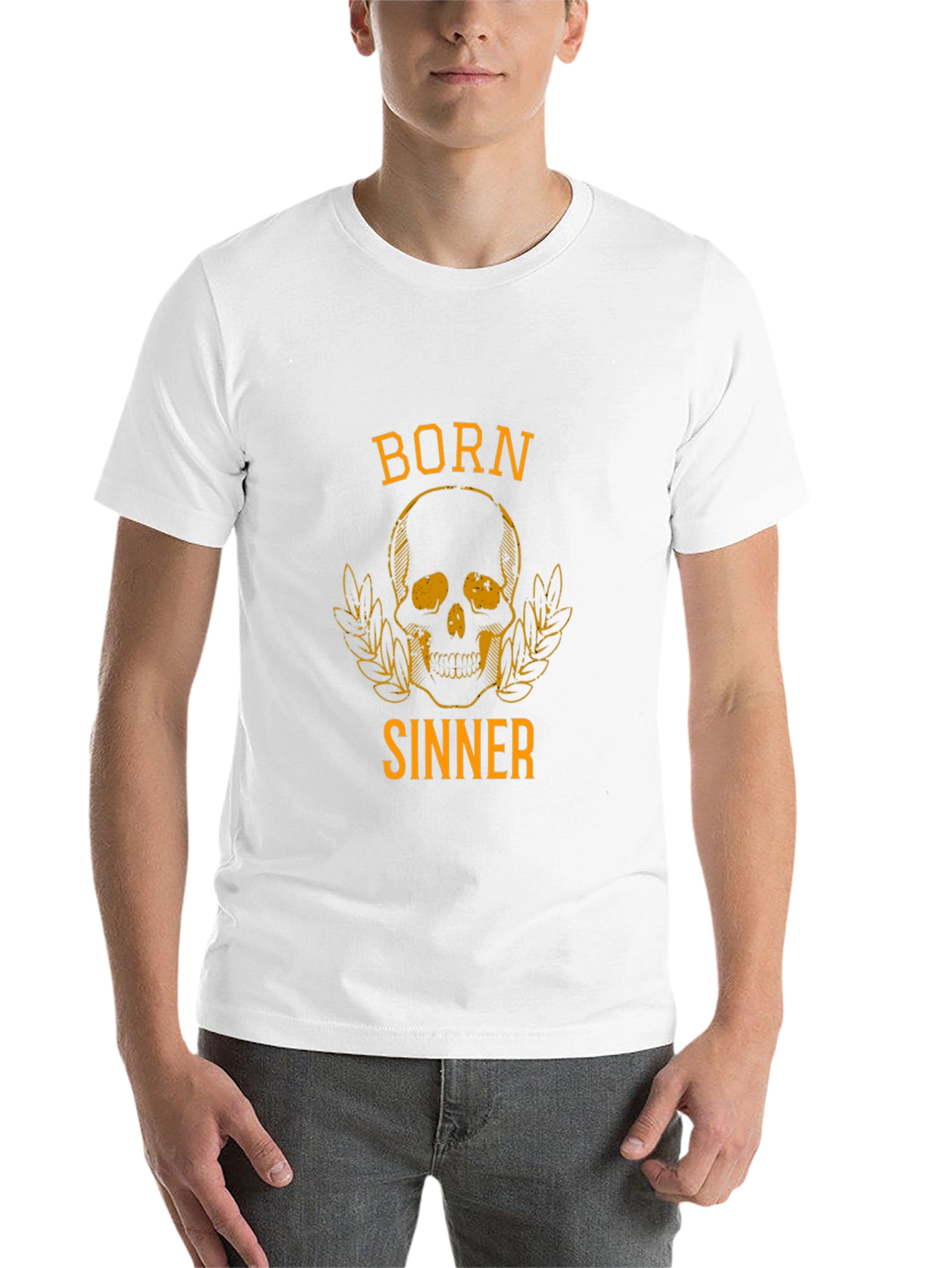 Black Born Sinner Graphic Tee - Black Cotton Skull T-Shirt view 14