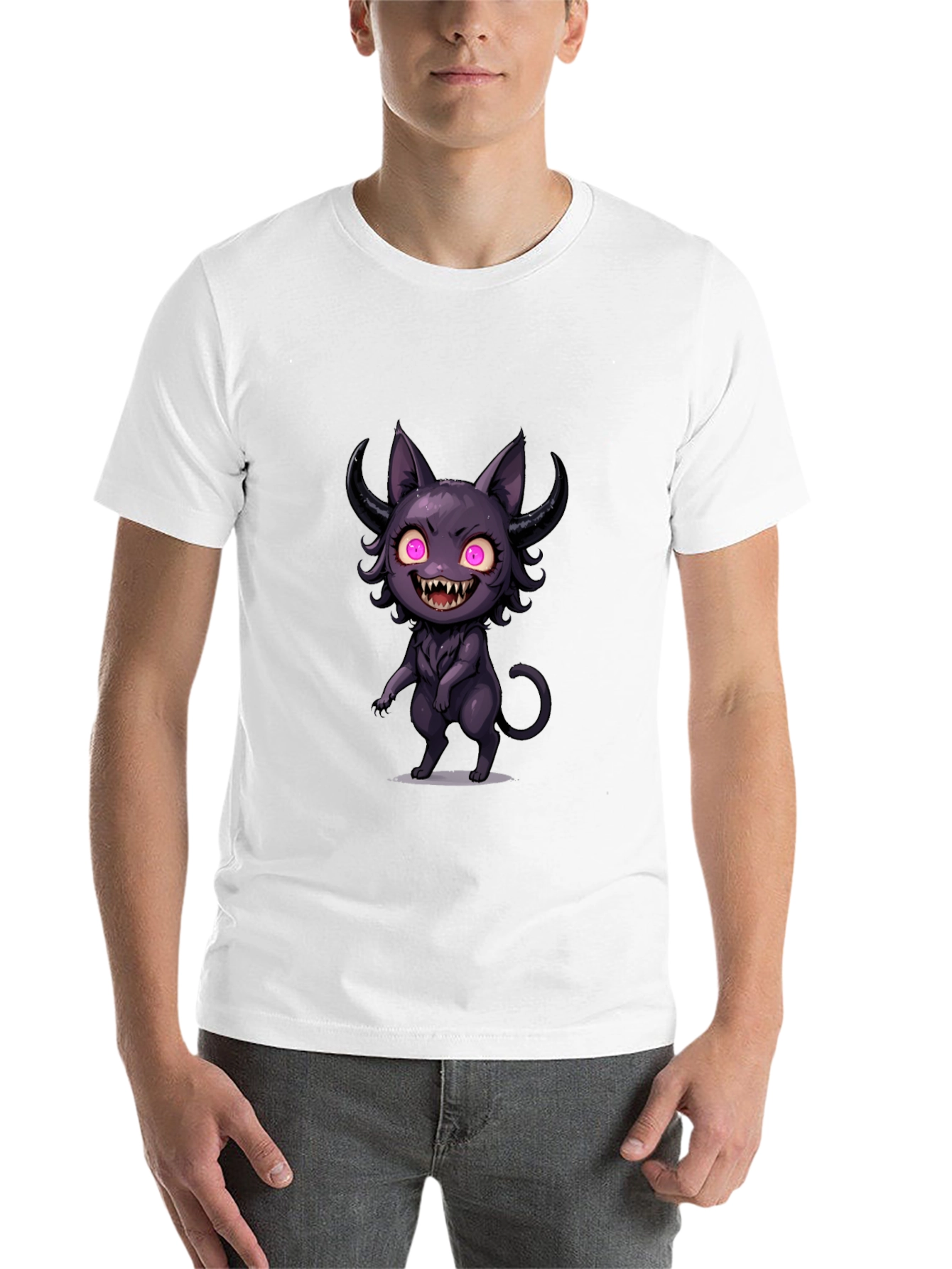 Black Creepy Cute Cat T-Shirt - Black view 14