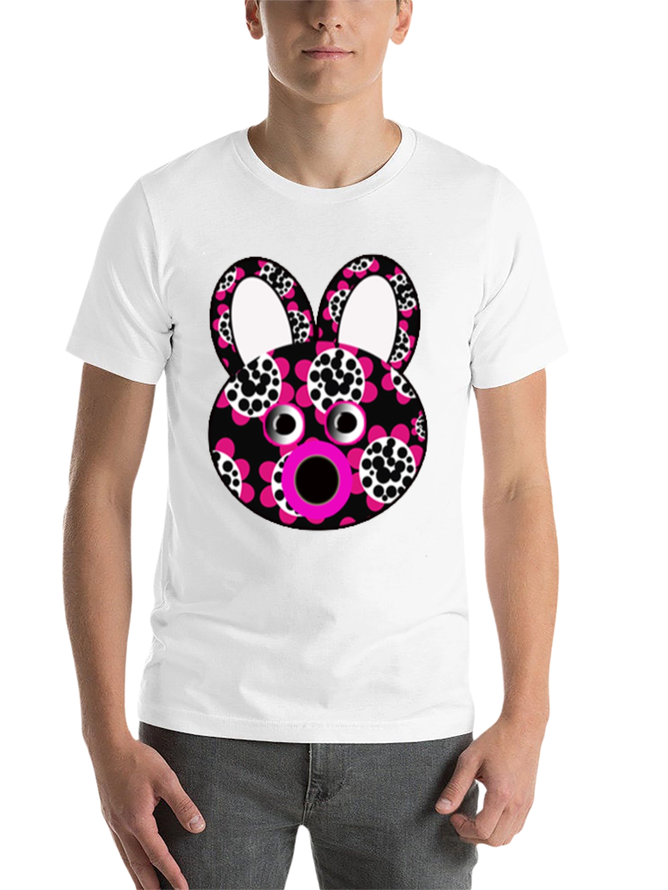 Black Funky Floral Bunny T-Shirt - Unique Graphic Tee view 14