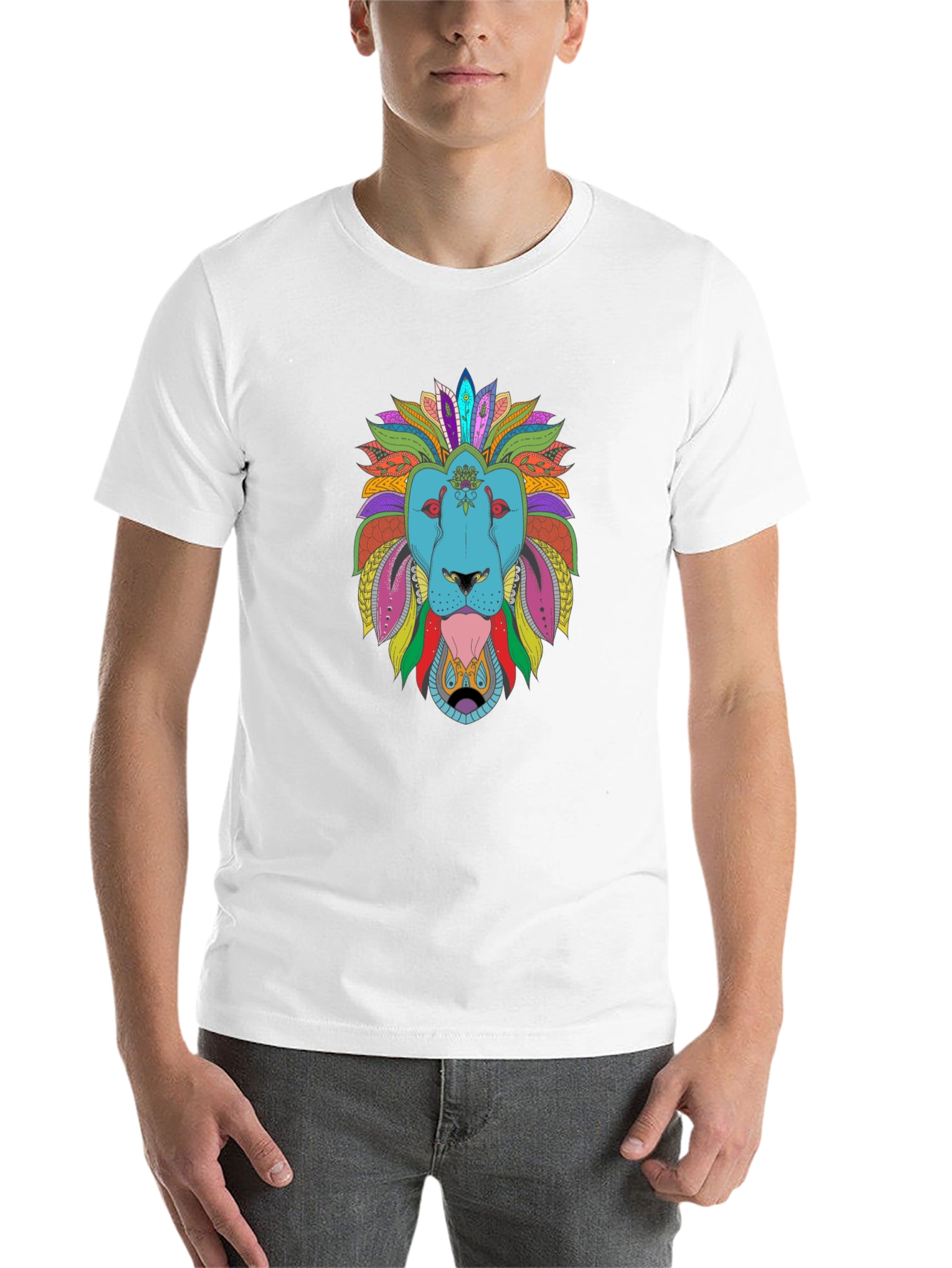 Black Colorful Lion Graphic Tee - Men's Black T-Shirt view 14