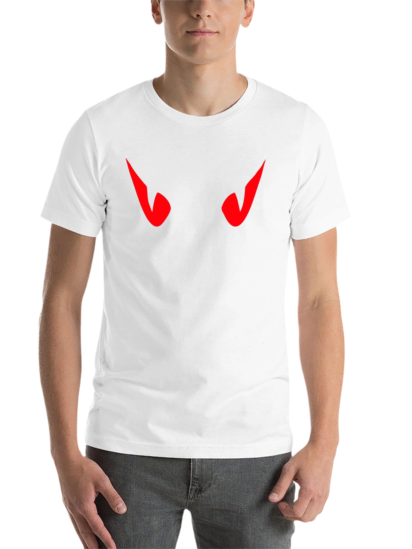Black Men's Black T-Shirt with Red Devil Eyes Design view 14