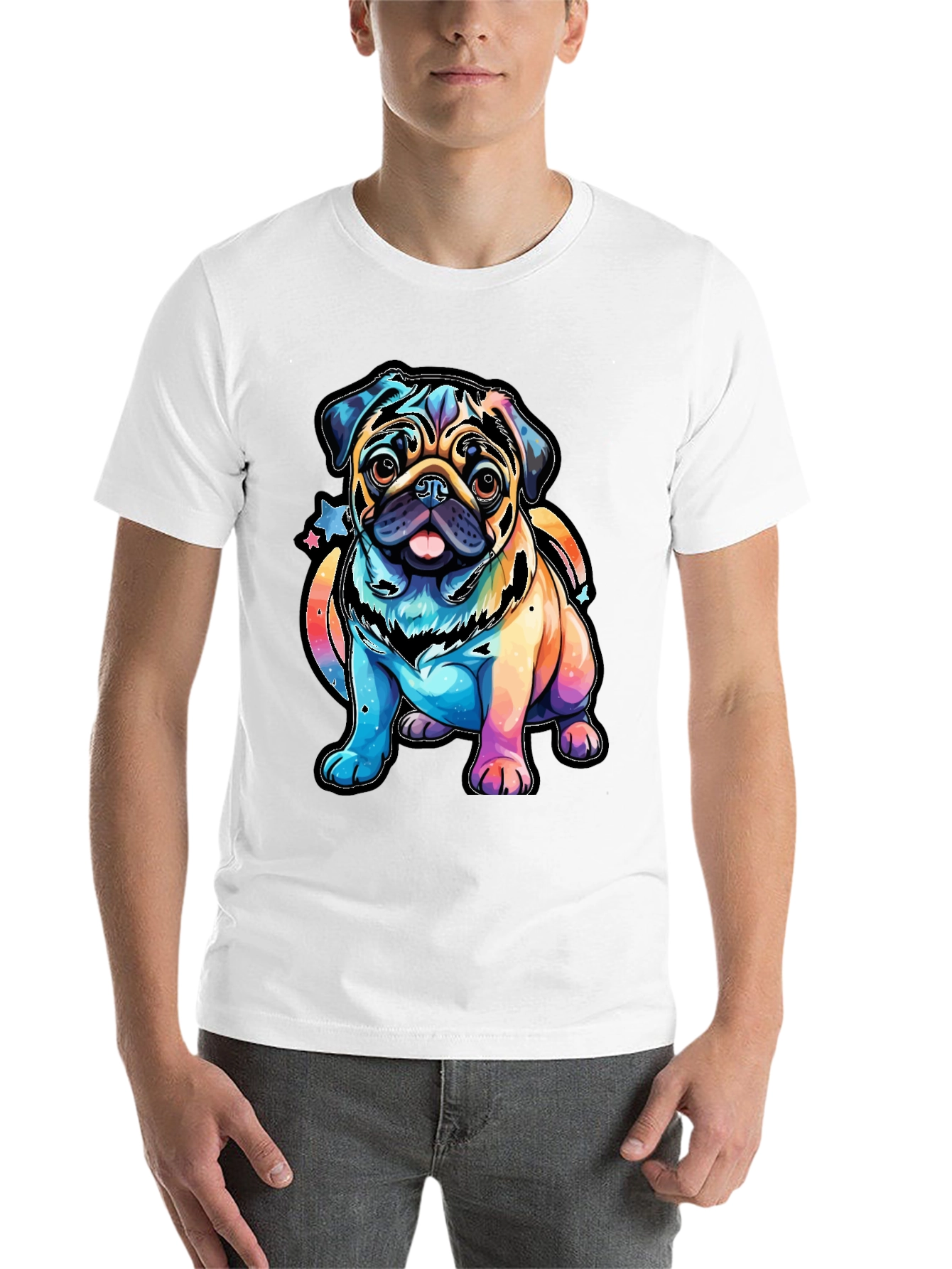 Black Colorful Pug Dog Graphic T-Shirt view 14