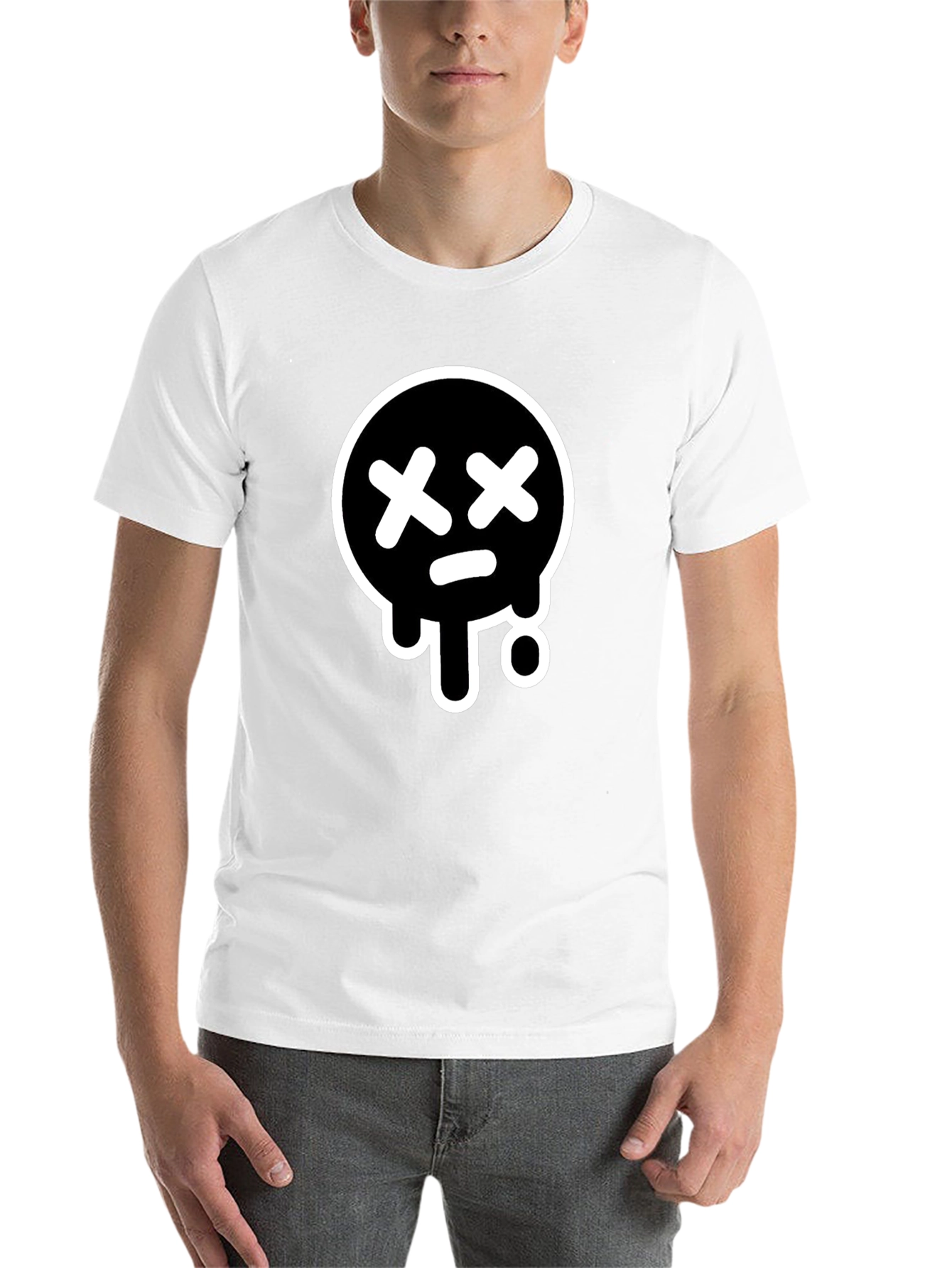 Black Black T-Shirt with White Drip Sad Face Design view 14