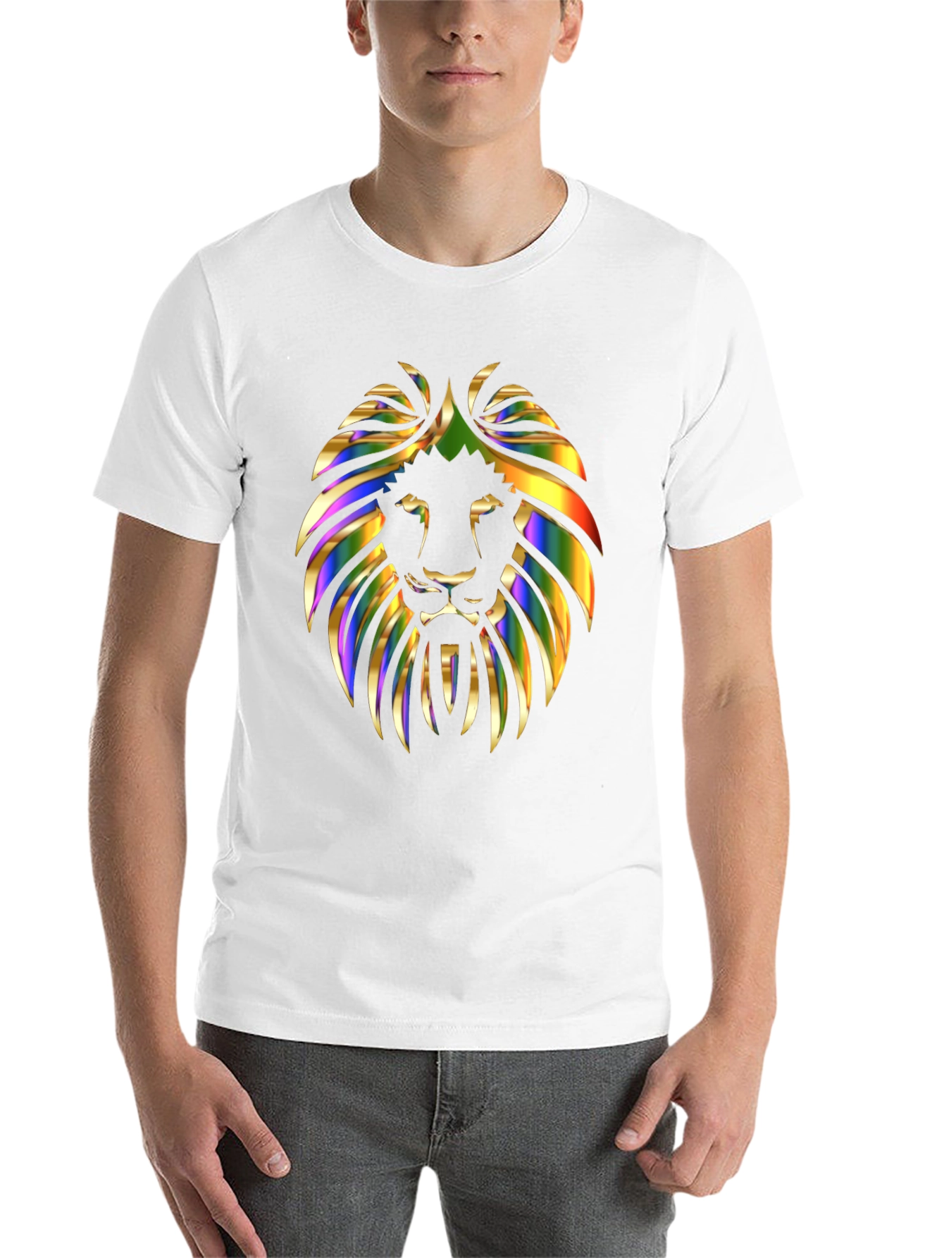Black Vibrant Lion Graphic Print Men's Black T-Shirt view 14