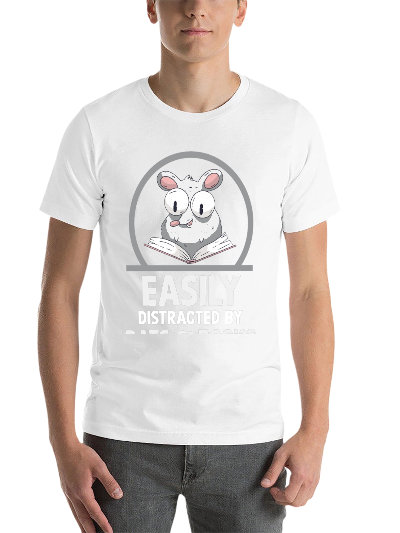 Black Easily Distracted By Rats & Books T-Shirt view 14