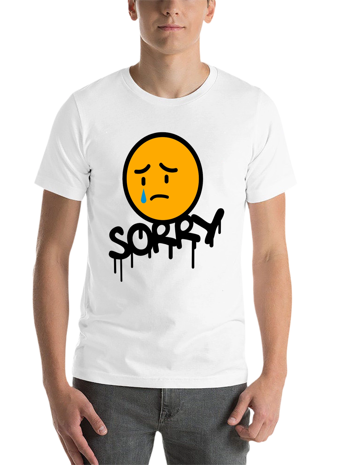 Black Sorry Face Graphic Tee - Black Cotton Blend view 14